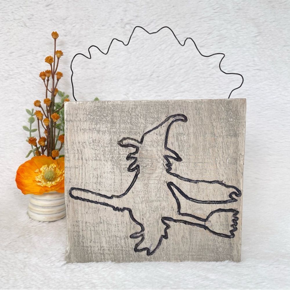 Handmade Wooden Engraved Witch Hanging Sign Halloween Decor